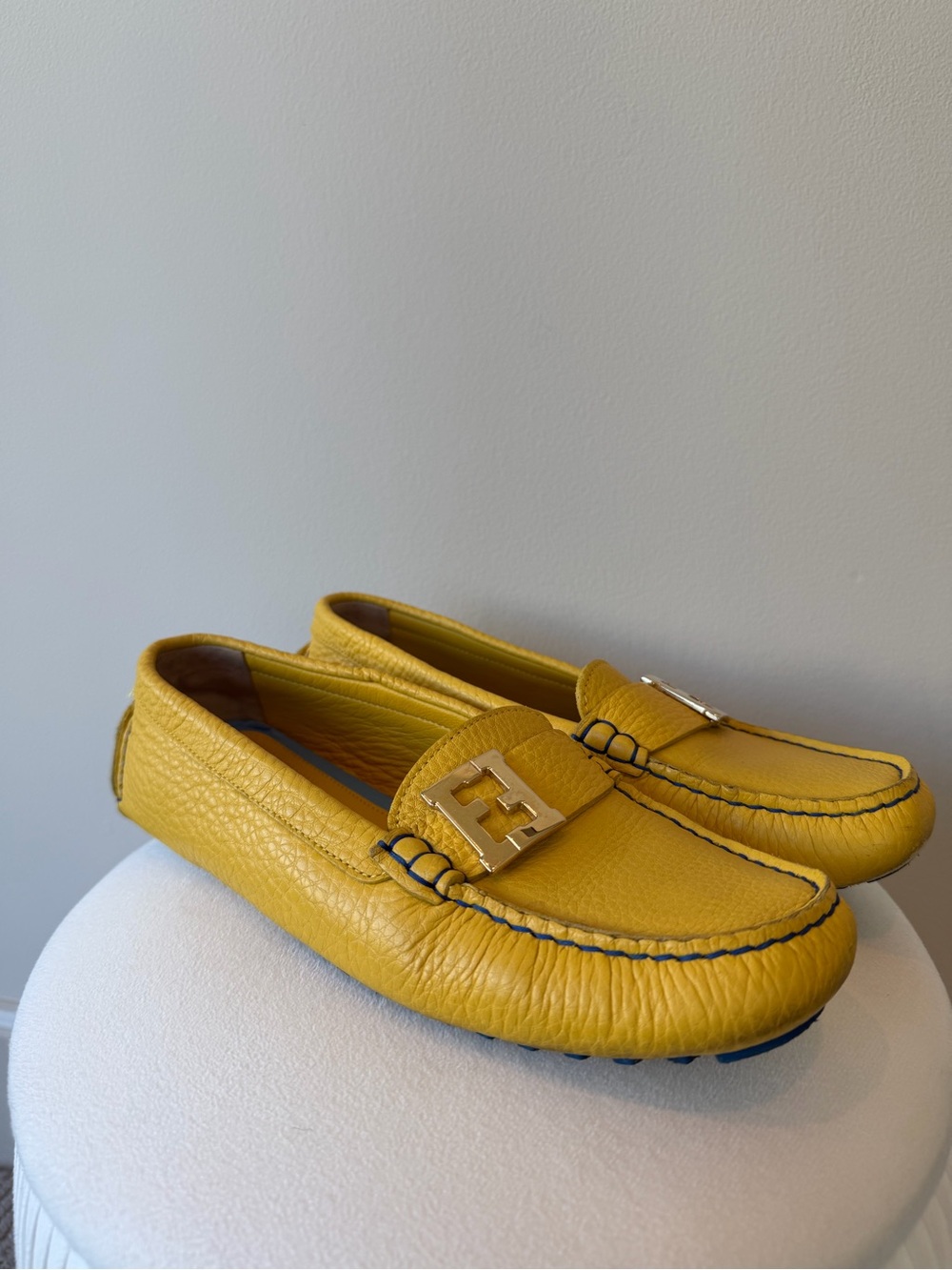 Fendi Baguette Yellow Leather Loafers